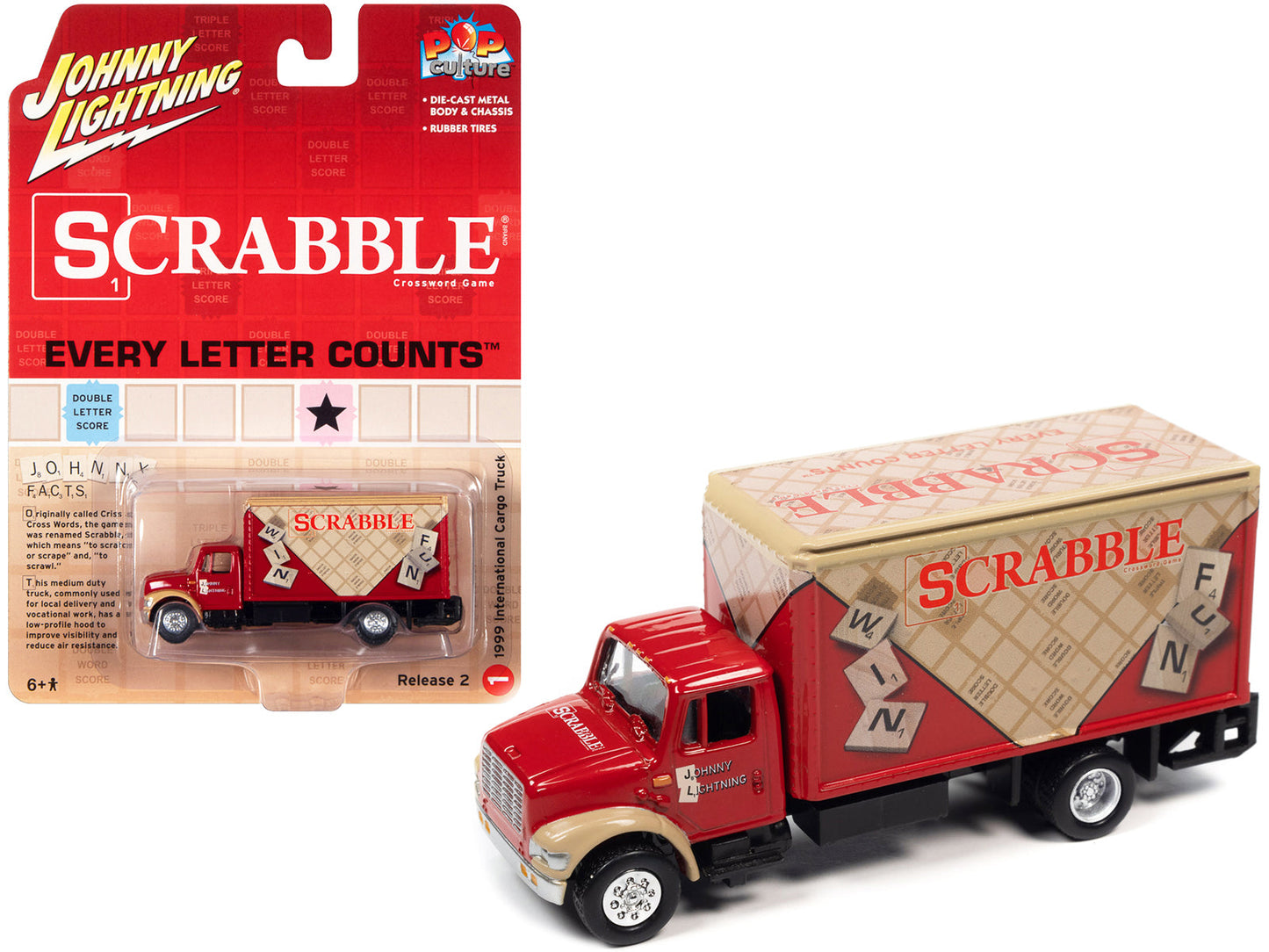 1999 International Cargo Truck Red with Graphics "Scrabble" "Pop Culture" 2022 Release 2 1/64 Diecast Model Car