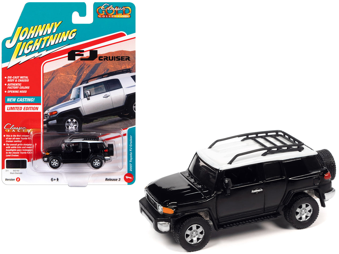 2007 Toyota FJ Cruiser Black Diamond with White Top and Roofrack "Classic Gold Collection" Series Limited Edition 1/64 Diecast Model Car