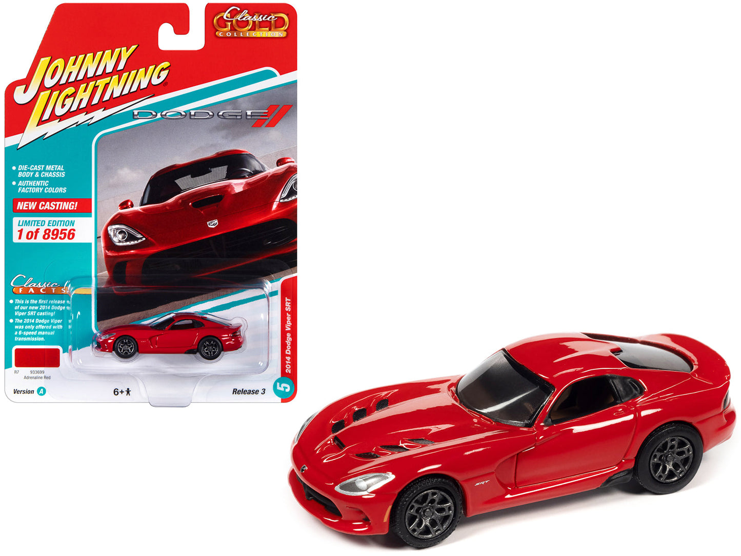 2014 Dodge Viper SRT Adrenaline Red "Classic Gold Collection" Series Limited Edition to 8956 pieces Worldwide 1/64 Diecast Model Car