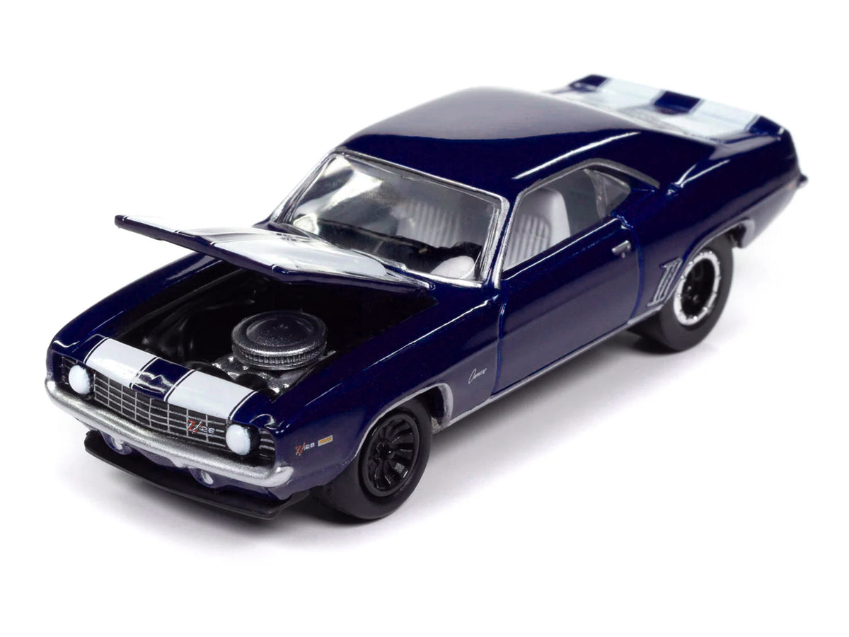 1969 Chevrolet Camaro Z28 Blue Metallic with White Stripes and Interior "Muscle Cars USA" Series 1/64 Diecast Model Car