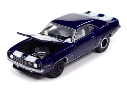 1969 Chevrolet Camaro Z28 Blue Metallic with White Stripes and Interior "Muscle Cars USA" Series 1/64 Diecast Model Car