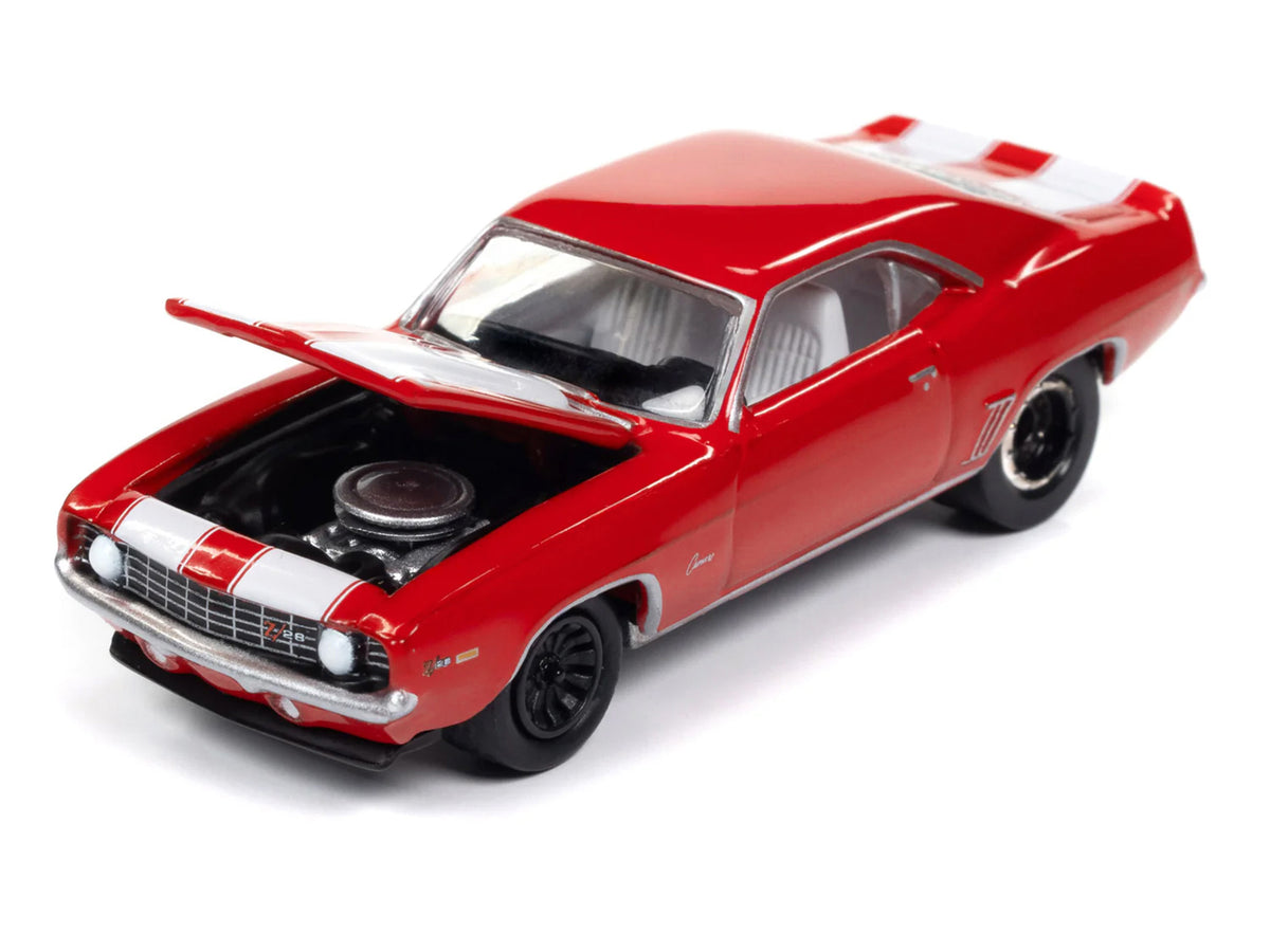 1969 Chevrolet Camaro Z28 Red with White Stripes and Interior "Muscle Cars USA" Series 1/64 Diecast Model Car
