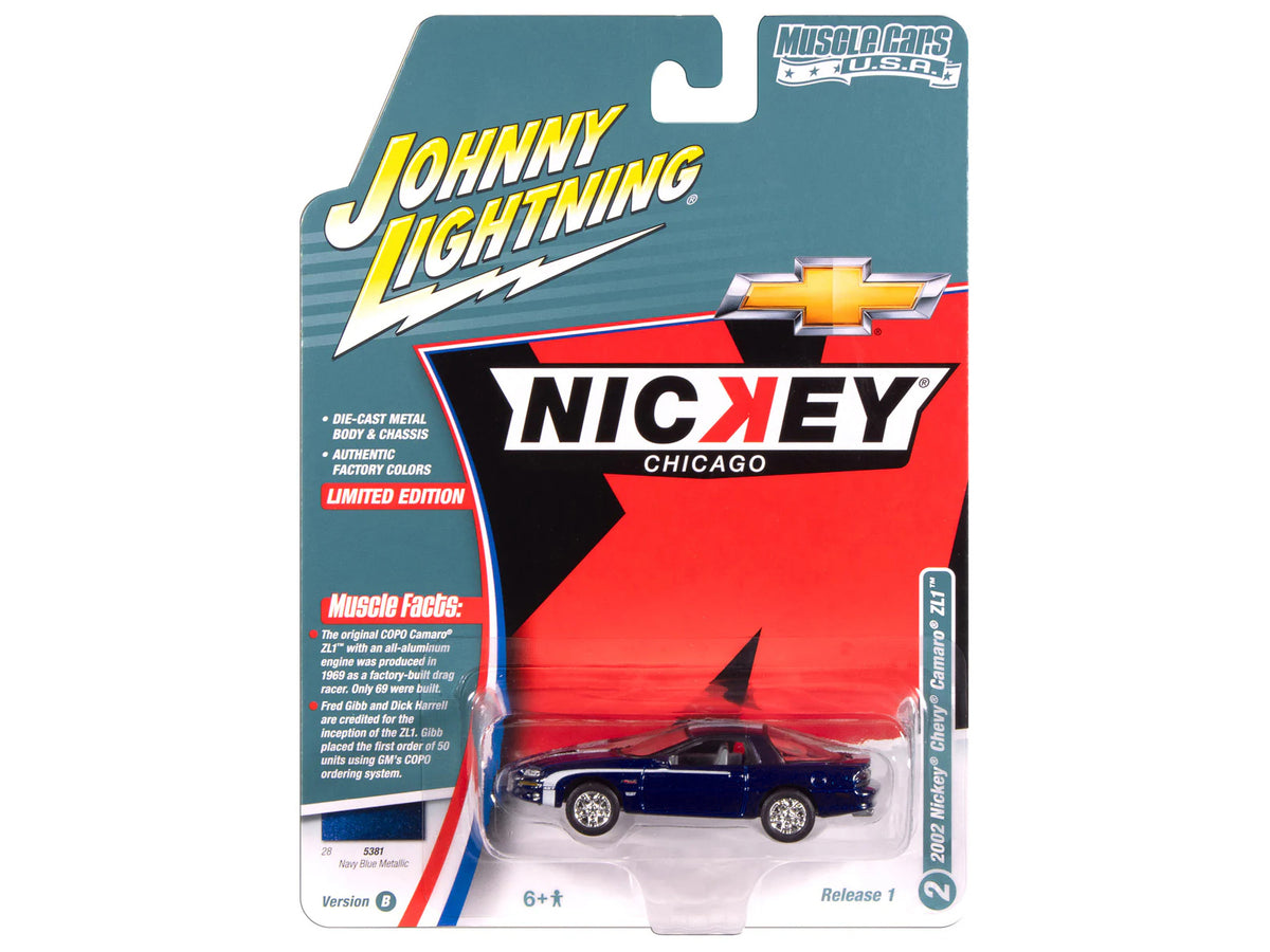2002 Chevrolet Nickey Camaro ZL1 Navy Blue Metallic with White Stripes "Muscle Cars USA" Series 1/64 Diecast Model Car