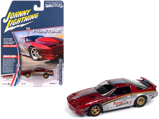 1987 Pontiac Firebird GTA "King of the Jungle" Red and Silver Metallic with Graphics "Muscle Cars USA" Series 1/64 Diecast Model Car