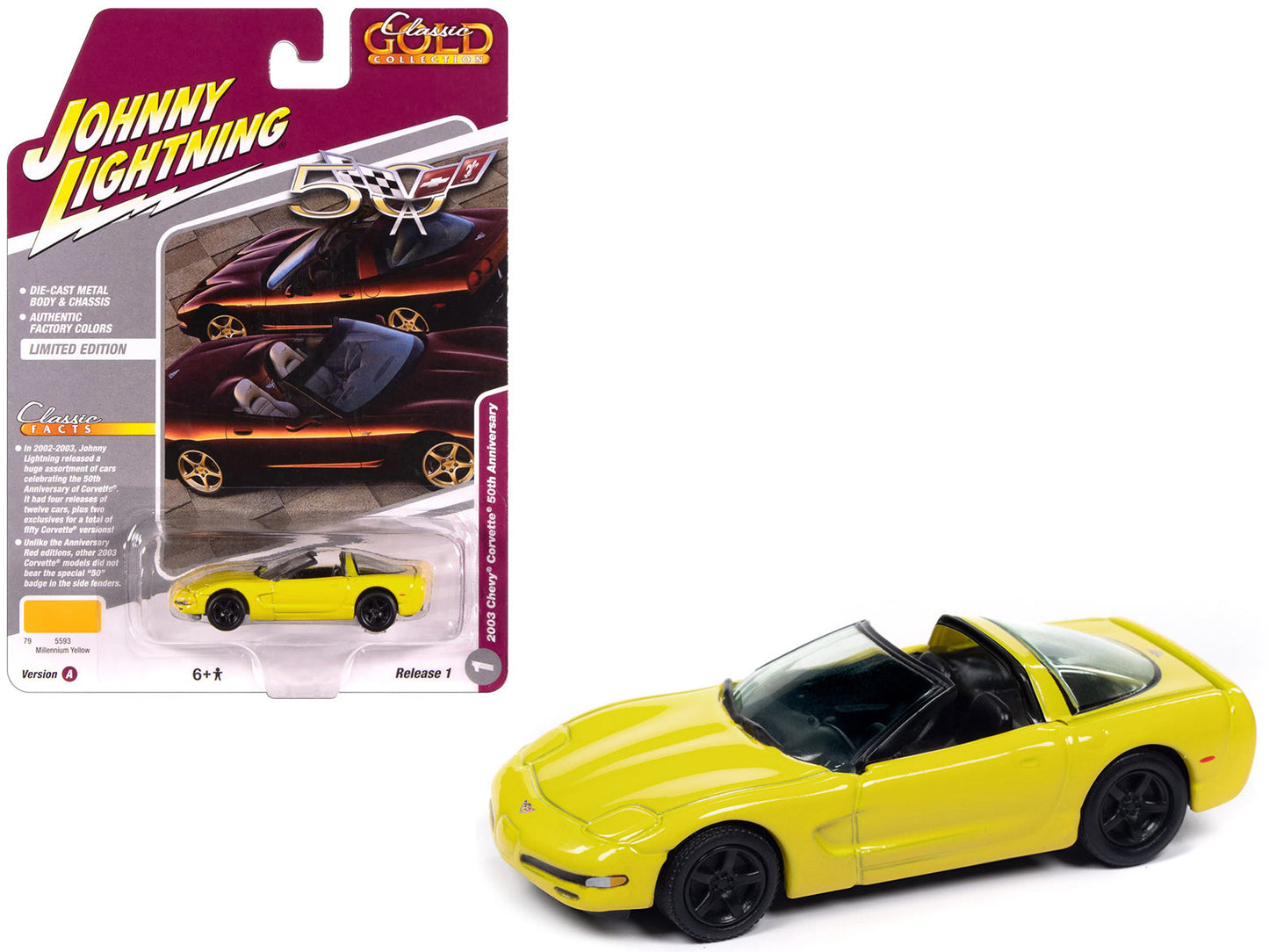 2003 Chevrolet Corvette Convertible "50th Anniversary" Millennium Yellow "Classic Gold Collection" 1/64 Diecast Model Car