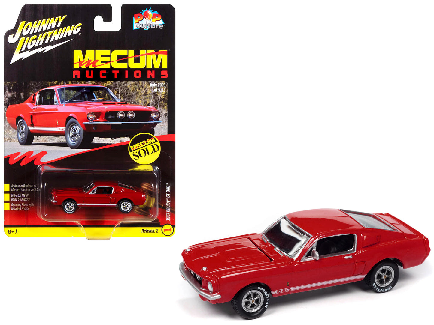 1967 Shelby GT-350 Red with White Side Stripes "Mecum Auctions" "Pop Culture" 2024 Release 2 1/64 Diecast Model Car