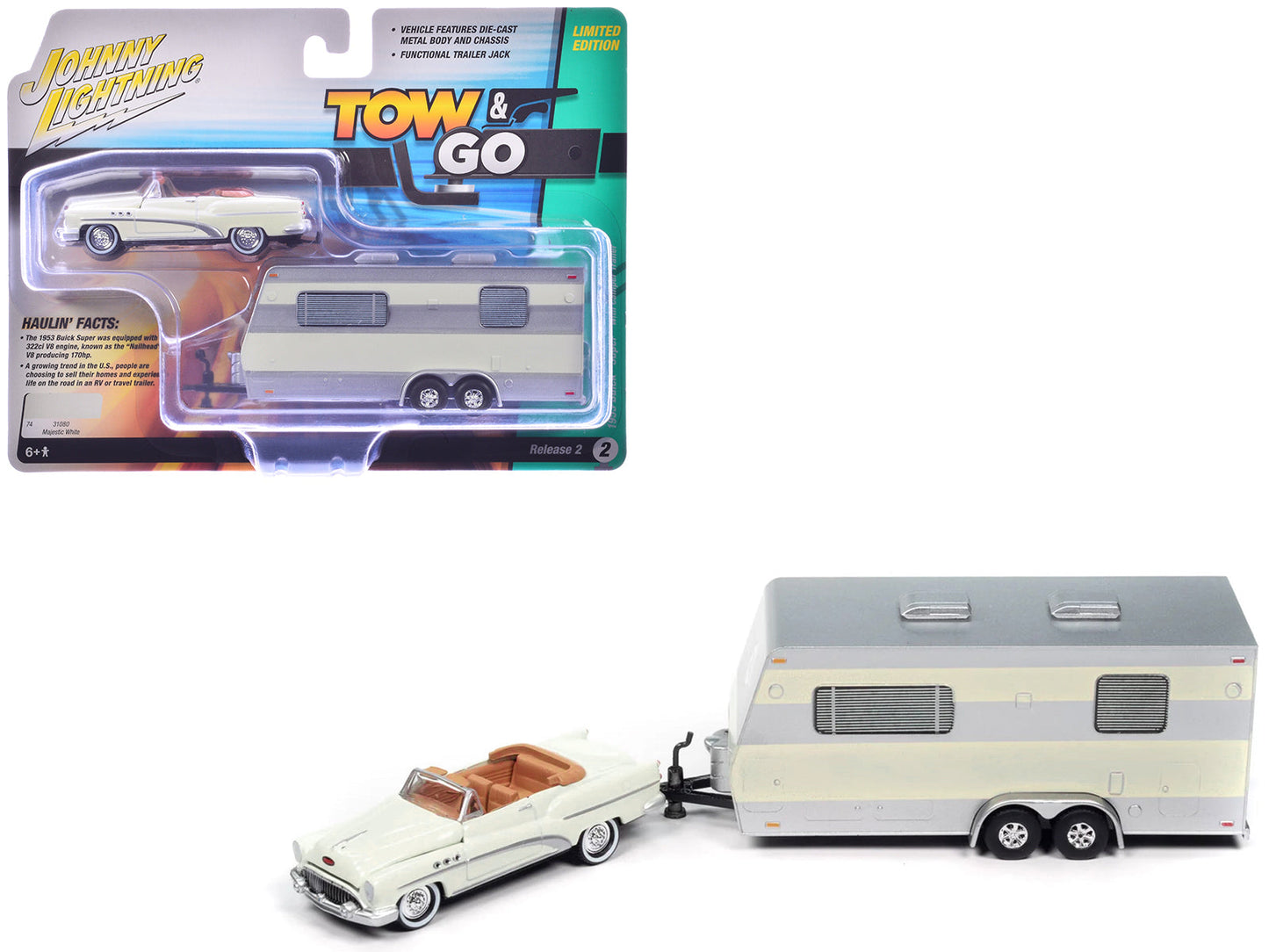 1953 Buick Super Cream with Travel Trailer Limited Edition "Tow & Go" Series 1/64 Diecast Model Car