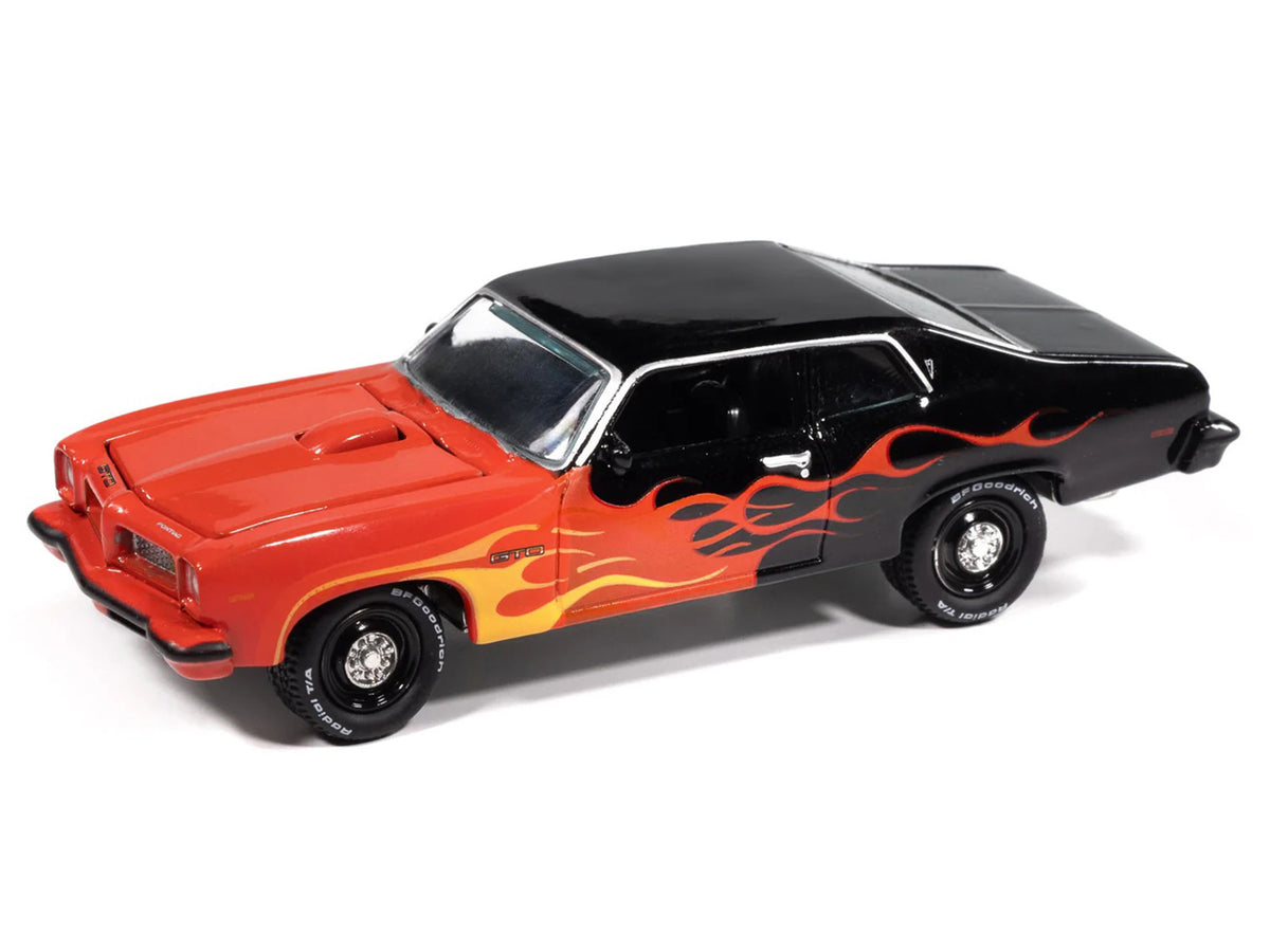 1974 Pontiac GTO Black and Red with Flame Graphics "Black with Flames" Series 1/64 Diecast Model Car
