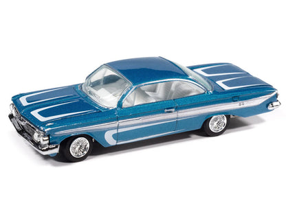 1961 Chevrolet Impala SS 409 Blue Metallic with White Stripes and Interior "Scrapin'" Series 1/64 Diecast Model Car