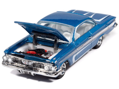 1961 Chevrolet Impala SS 409 Blue Metallic with White Stripes and Interior "Scrapin'" Series 1/64 Diecast Model Car
