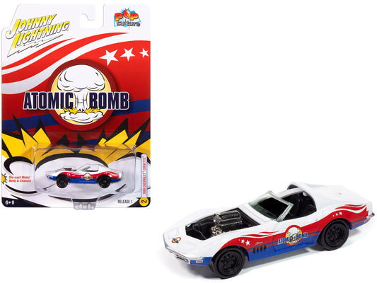 1969 Chevrolet Corvette "Atomic Bomb" White with Red and Blue Graphics "Stuntman Mike's Ride Along Racing" "Pop Culture" 2025 Release 1 1/64 Diecast Model Car