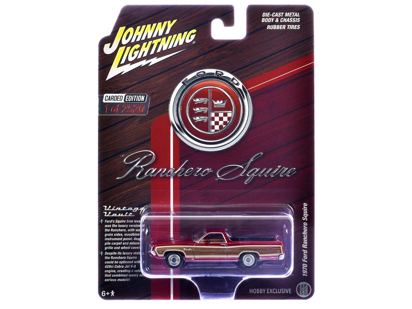 1970 Ford Ranchero Squire Red with Woodgrain Sides "Hobby Exclusive" Series Limited Edition to 2520 pieces Worldwide 1/64 Diecast Model Car