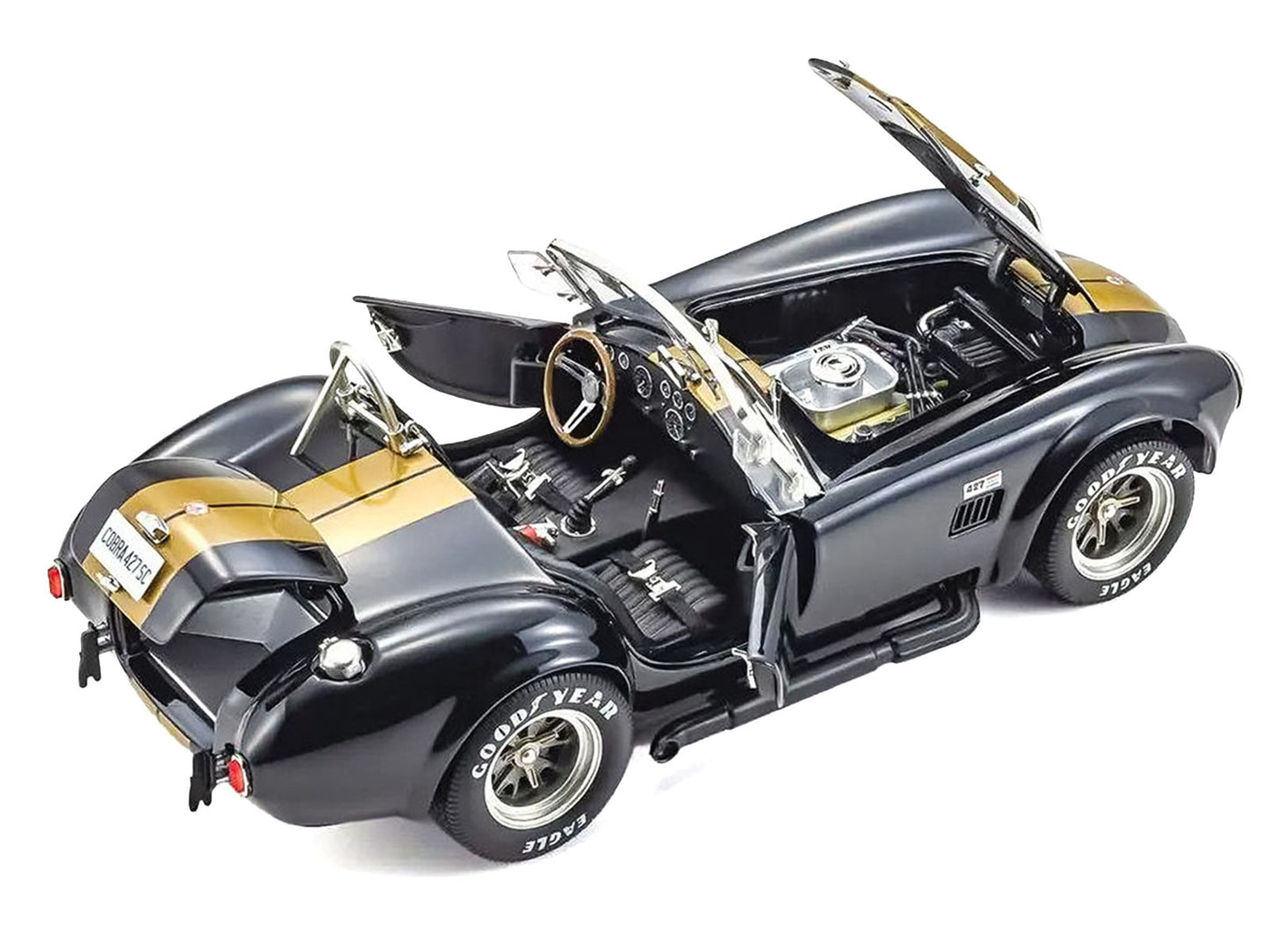 Shelby Cobra 427 S/C Black with Gold Stripes 1/18 Diecast Model Car