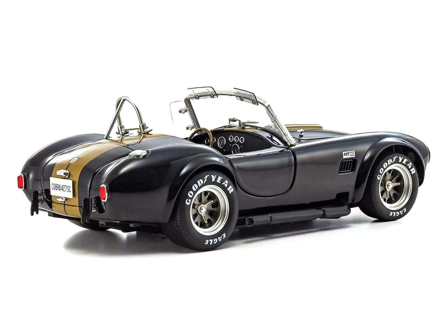 Shelby Cobra 427 S/C Black with Gold Stripes 1/18 Diecast Model Car