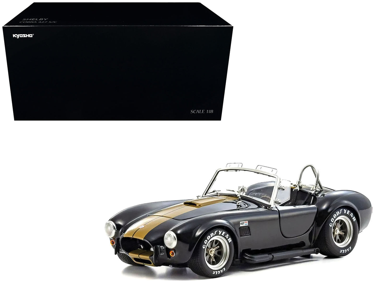 Shelby Cobra 427 S/C Black with Gold Stripes 1/18 Diecast Model Car