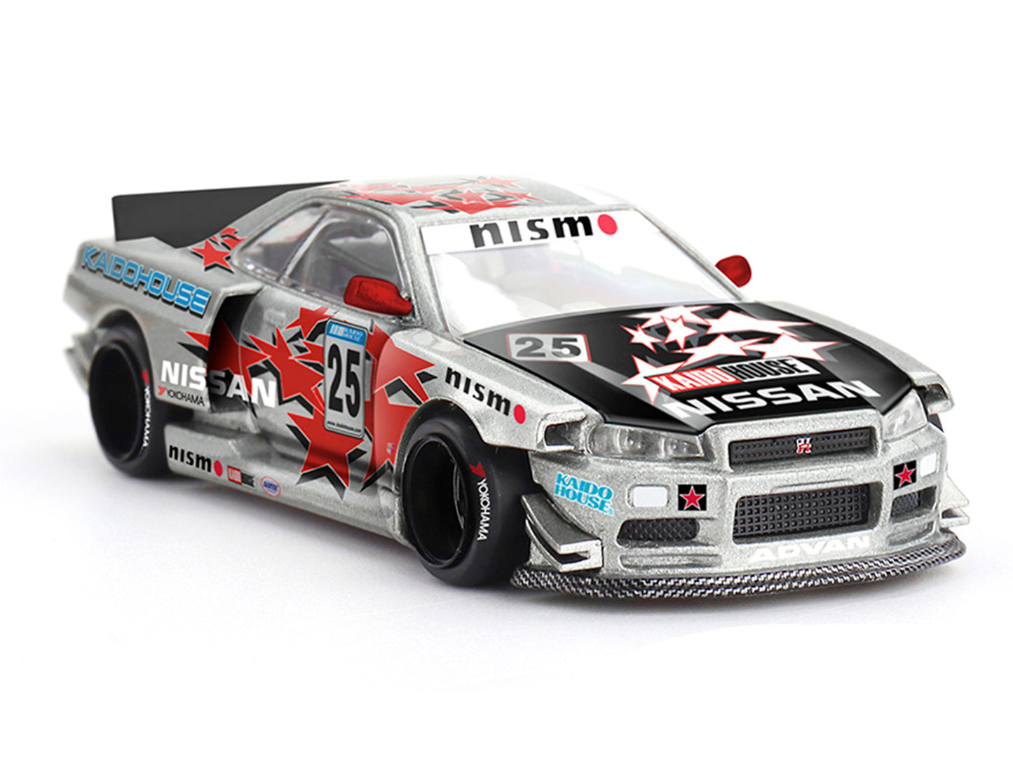 Nissan Skyline GT-R (R34) "Kaido Star Racing V1" RHD (Right Hand Drive) #25 Gray Metallic with Black Hood and Graphics (Designed