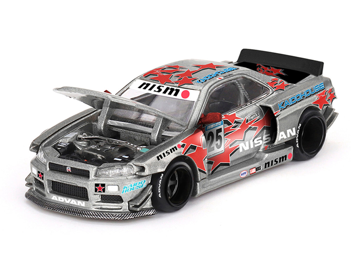 Nissan Skyline GT-R (R34) "Kaido Star Racing V1" RHD (Right Hand Drive) #25 Gray Metallic with Black Hood and Graphics (Designed