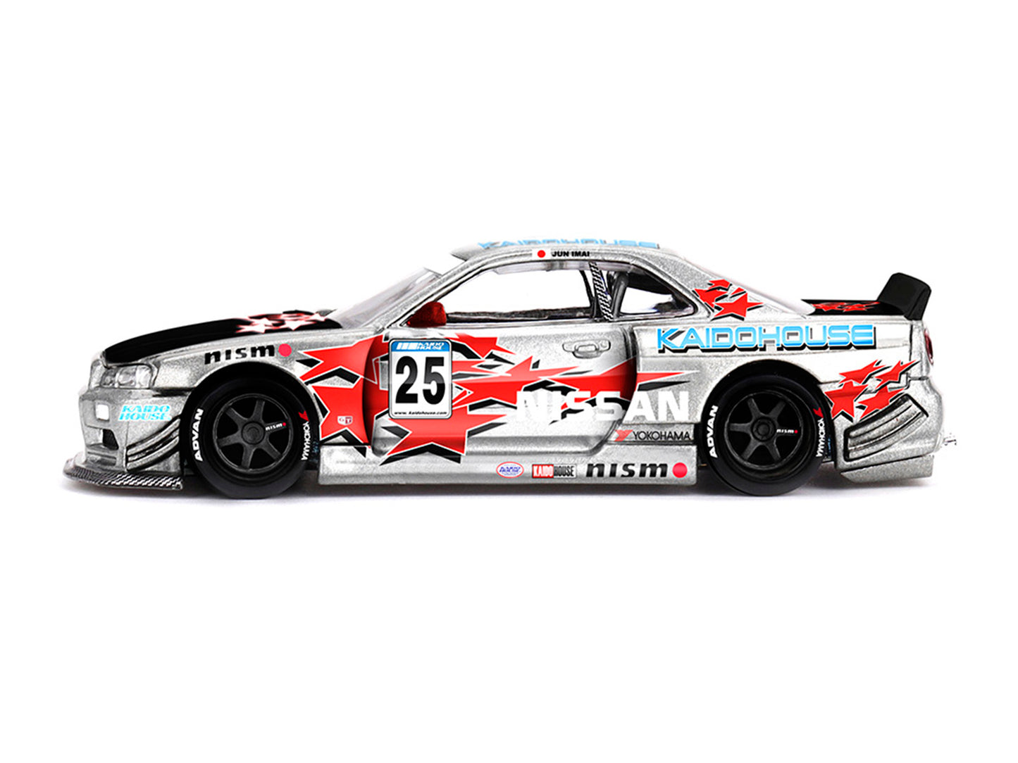 Nissan Skyline GT-R (R34) "Kaido Star Racing V1" RHD (Right Hand Drive) #25 Gray Metallic with Black Hood and Graphics (Designed