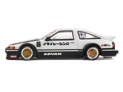Toyota AE86 Sprinter Trueno RHD (Right Hand Drive) #86 "Kaido Street V2" Silver Metallic and Black with Carbon Hood and Graphics (Designed