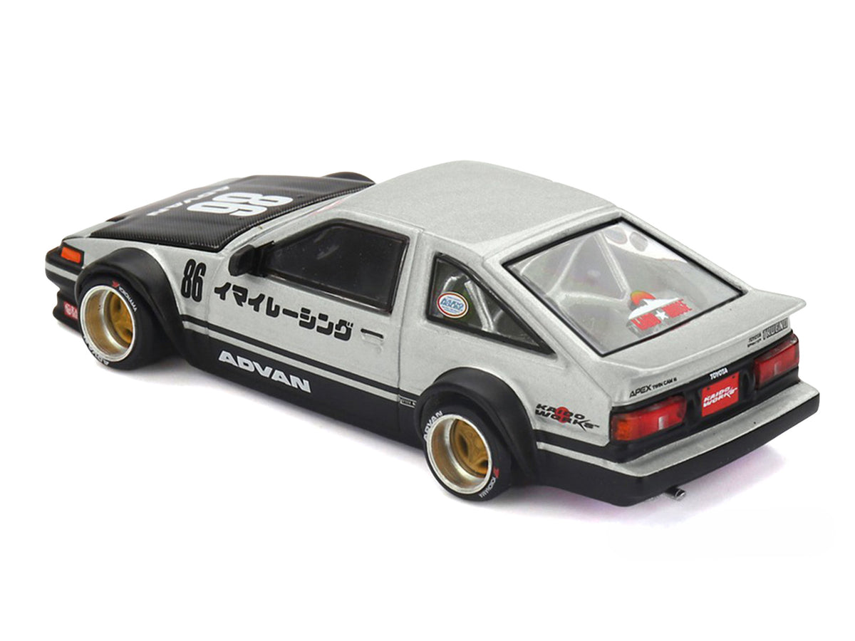 Toyota AE86 Sprinter Trueno RHD (Right Hand Drive) #86 "Kaido Street V2" Silver Metallic and Black with Carbon Hood and Graphics (Designed