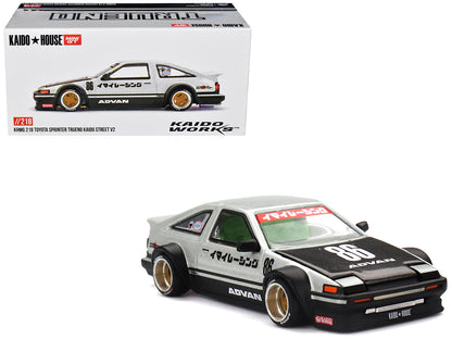 Toyota AE86 Sprinter Trueno RHD (Right Hand Drive) #86 "Kaido Street V2" Silver Metallic and Black with Carbon Hood and Graphics (Designed