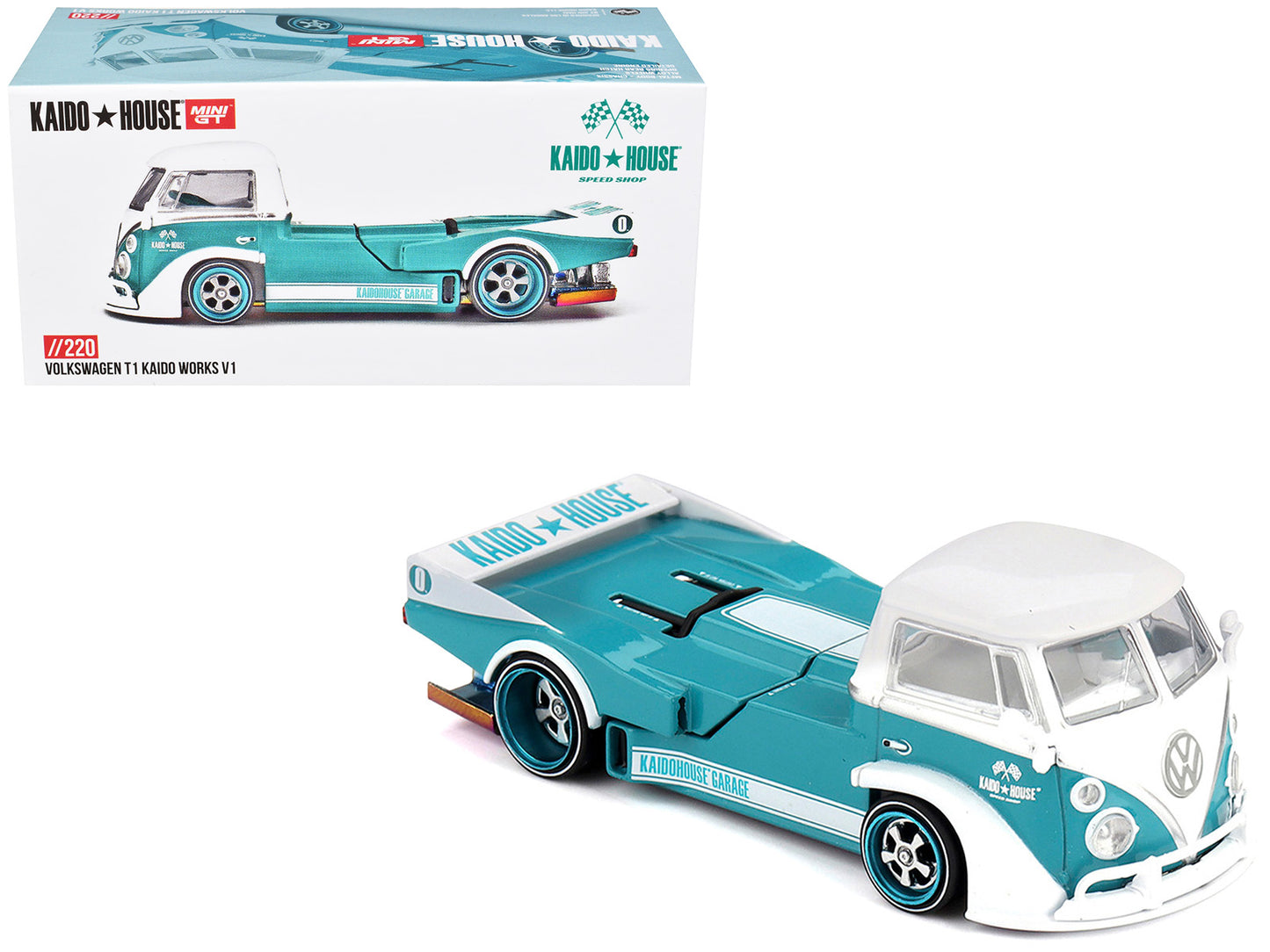 Volkswagen T1 "Kaido Works V1" Truck Turquoise with White Top and Stripes (Designed