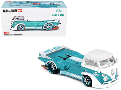 Volkswagen T1 "Kaido Works V1" Truck Turquoise with White Top and Stripes (Designed