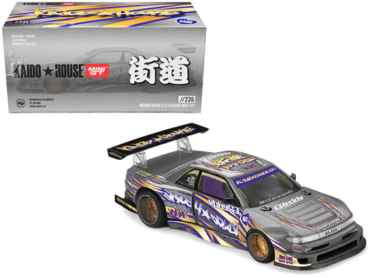 Nissan Silvia S13-R "Kaido Drift V1" RHD (Designed by Jun Imai) Gray Metallic with Graphics "Kaido House" Special 1/64 Diecast Model Car