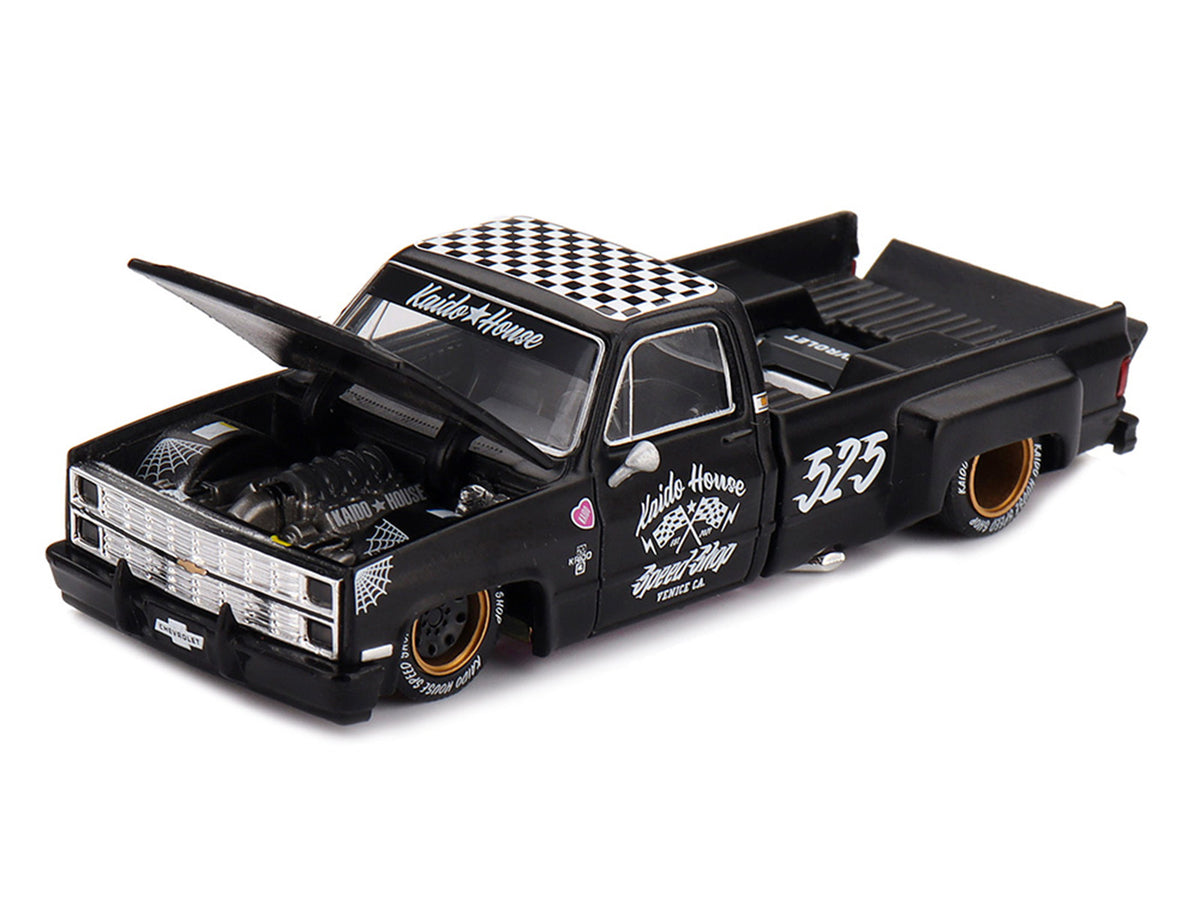 Chevrolet Silverado Dually Pickup Truck "Hot Rod V1" Matt Black with Checkered Top and Graphics (Designed
