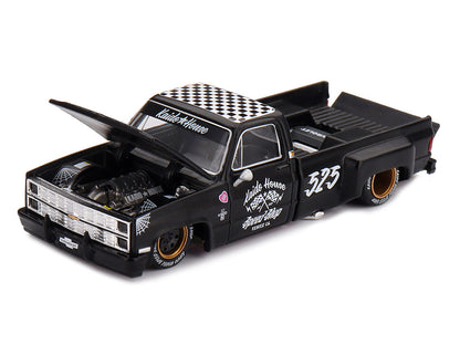 Chevrolet Silverado Dually Pickup Truck "Hot Rod V1" Matt Black with Checkered Top and Graphics (Designed