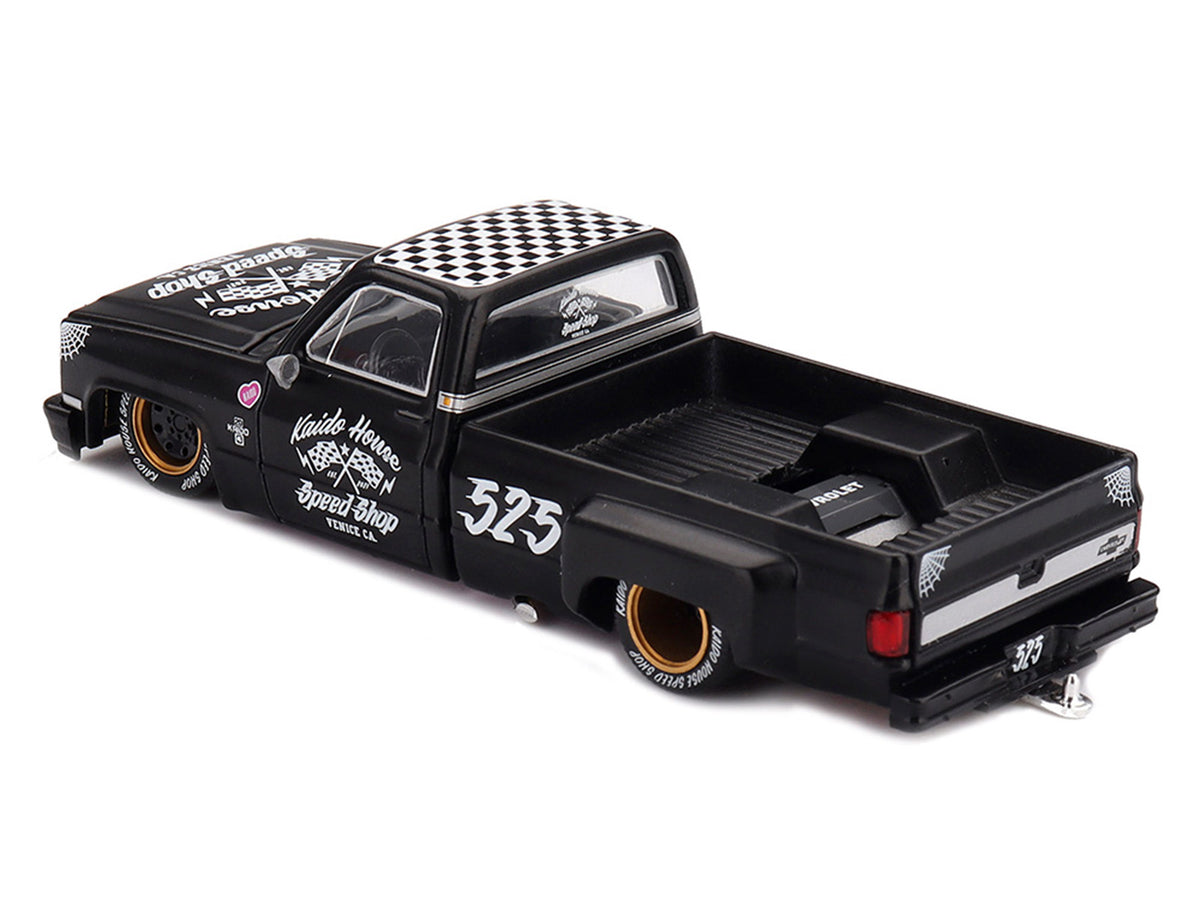 Chevrolet Silverado Dually Pickup Truck "Hot Rod V1" Matt Black with Checkered Top and Graphics (Designed