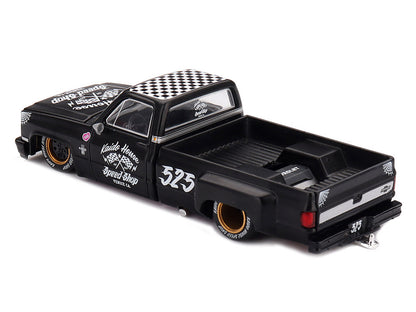 Chevrolet Silverado Dually Pickup Truck "Hot Rod V1" Matt Black with Checkered Top and Graphics (Designed