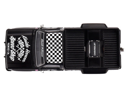 Chevrolet Silverado Dually Pickup Truck "Hot Rod V1" Matt Black with Checkered Top and Graphics (Designed