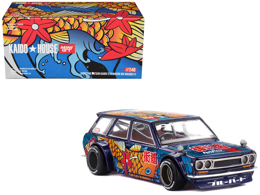 Datsun Kaido 510 Wagon RHD (Right Hand Drive) "Koi Wagon V1" Blue with Koi Fish Graphics (Designed