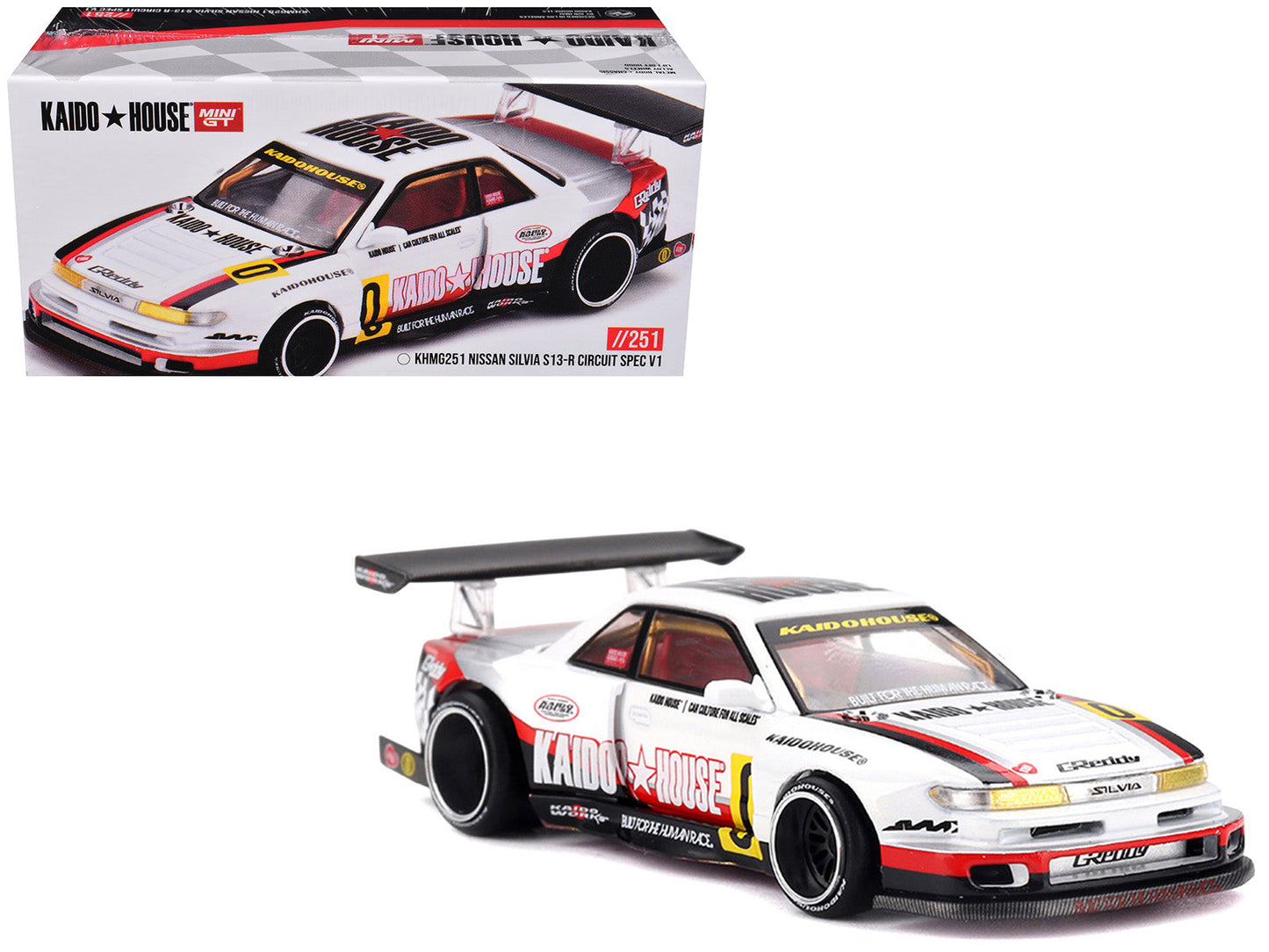 Nissan Silvia S13-R "Circuit Spec V1" RHD (Right Hand Drive) White with Graphics (Designed by Jun Imai) "Kaido House" Special 1/64 Diecast Model Car