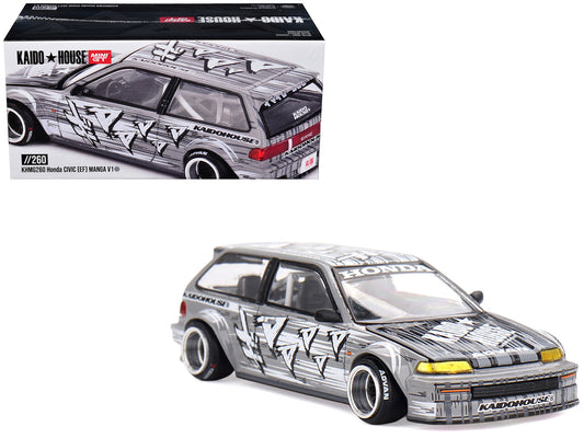Honda Civic (EF) "Manga V1" Gray Metallic with Graphics (Designed by Jun Imai) "Kaido House" Special 1/64 Diecast Model Car