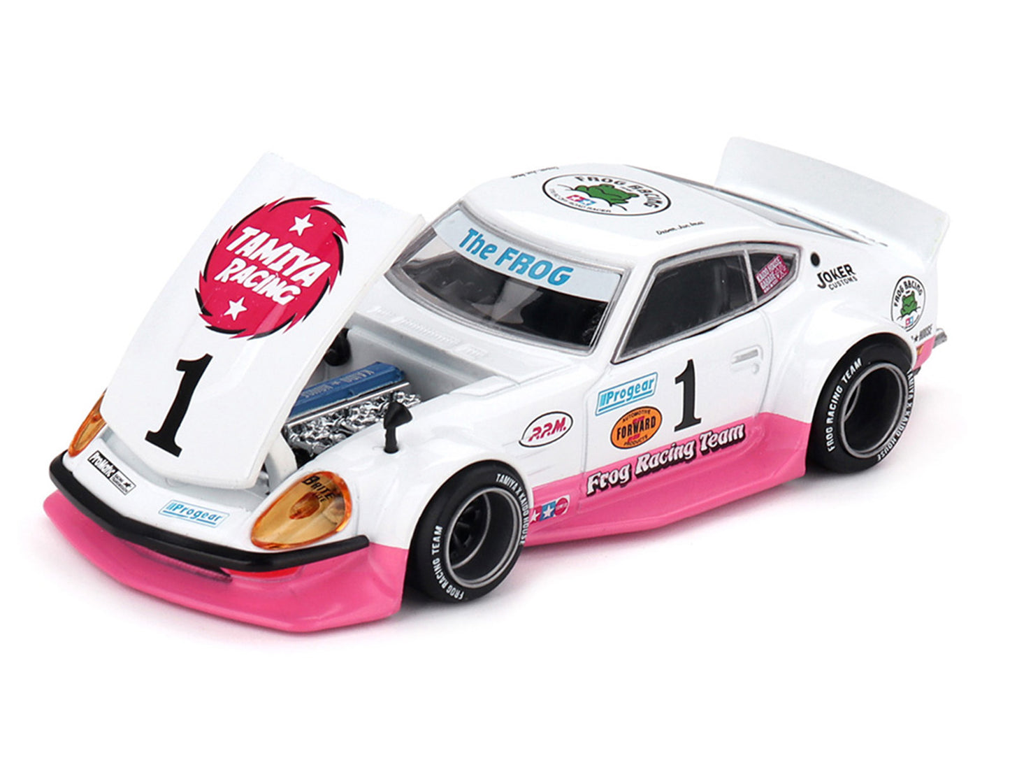 Nissan Fairlady Z RHD (Right Hand Drive) #1 "Tamiya Racing - Frog Racing Team" White and Pink (Designed