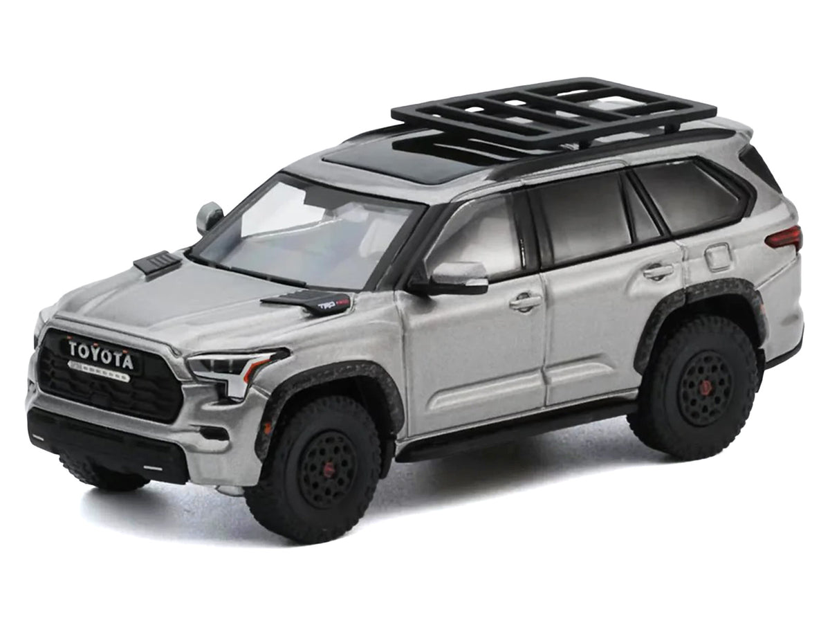 Toyota Sequoia TRD PRO Silver Metallic with Roof Rack 1/64 Diecast Model Car