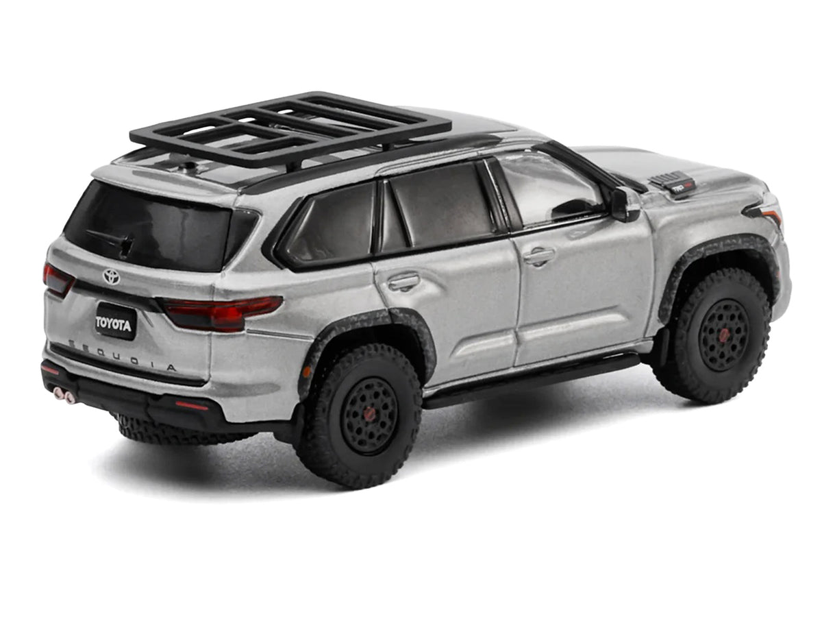 Toyota Sequoia TRD PRO Silver Metallic with Roof Rack 1/64 Diecast Model Car