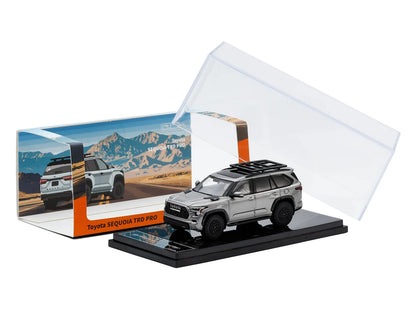 Toyota Sequoia TRD PRO Silver Metallic with Roof Rack 1/64 Diecast Model Car