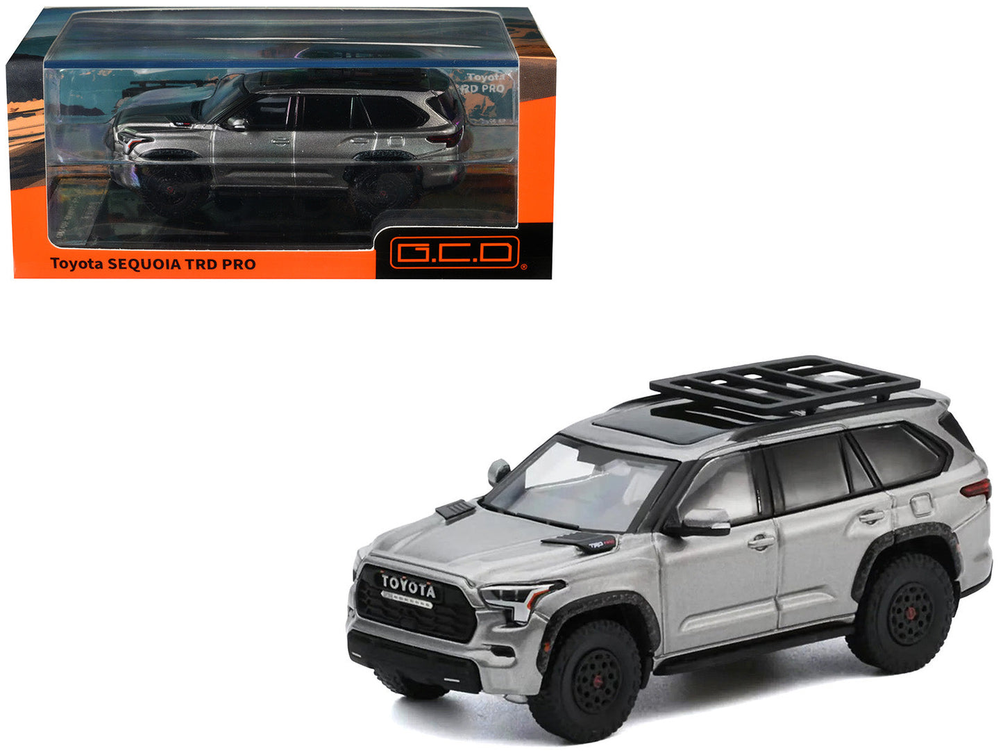 Toyota Sequoia TRD PRO Silver Metallic with Roof Rack 1/64 Diecast Model Car