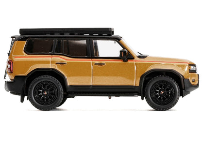 2024 Toyota Land Cruiser Prado Gold Metallic with Red Stripes and Roof Rack 1/64 Diecast Model Car