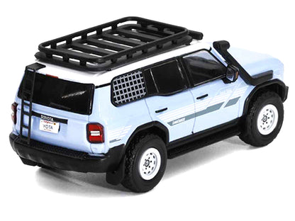 2024 Toyota Land Cruiser Prado Light Blue with White Top and Stripes with Roof Rack and Accessory 1/64 Diecast Model Car