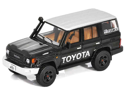Toyota Land Cruiser (J76) Black with Silver Metallic Top 1/64 Diecast Model Car