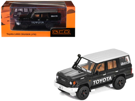 Toyota Land Cruiser (J76) Black with Silver Metallic Top 1/64 Diecast Model Car
