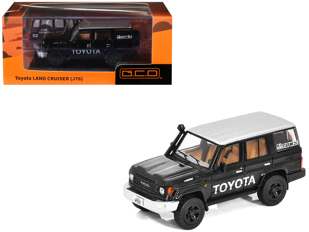 Toyota Land Cruiser (J76) Black with Silver Metallic Top 1/64 Diecast Model Car