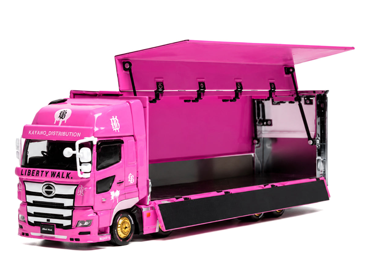 Hino 700 Transporter RHD (Right Hand Drive) "LB-Trucks - Kayano_Distr." Pink Metallic with Graphics 1/64 Diecast Model