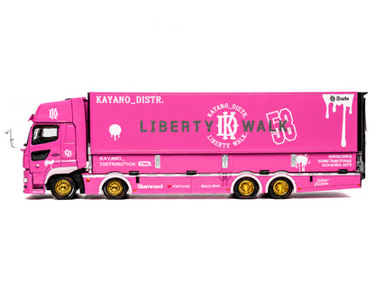 Hino 700 Transporter RHD (Right Hand Drive) "LB-Trucks - Kayano_Distr." Pink Metallic with Graphics 1/64 Diecast Model