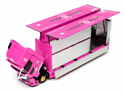 Hino 700 Transporter RHD (Right Hand Drive) "LB-Trucks - Kayano_Distr." Pink Metallic with Graphics 1/64 Diecast Model