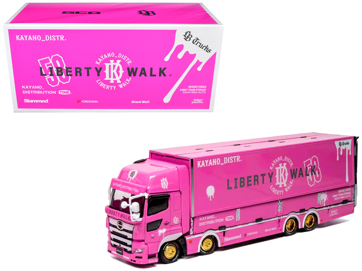Hino 700 Transporter RHD (Right Hand Drive) "LB-Trucks - Kayano_Distr." Pink Metallic with Graphics 1/64 Diecast Model